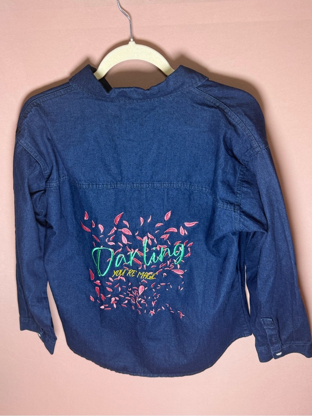 2to5 Designs Darling You're Magic Embroidered Denim Button Down Size M
